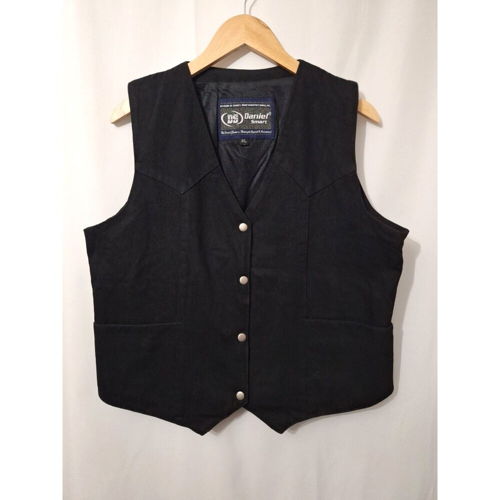 Daniel Smart Mens Black Snap Button Denim Moto Biker Vest Sz XL Carry Conceal